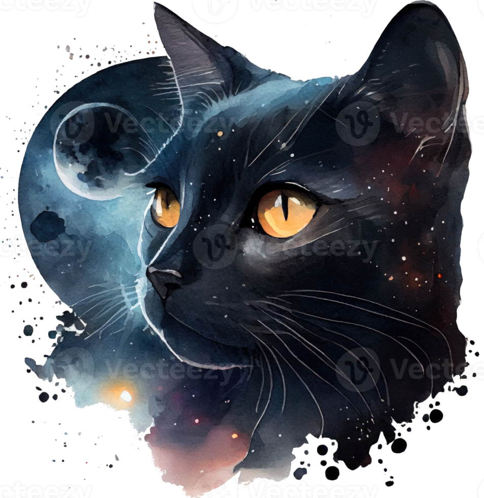 Celestial Black Cat Watercolor png