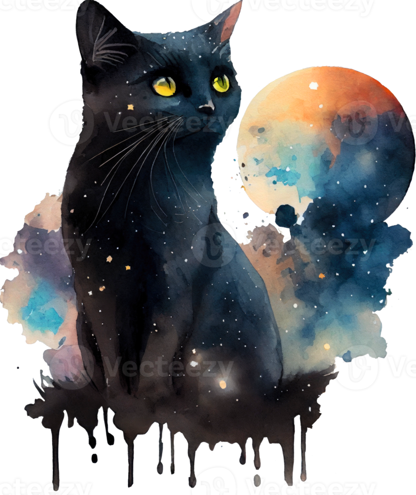 Celestial Black Cat Watercolor png