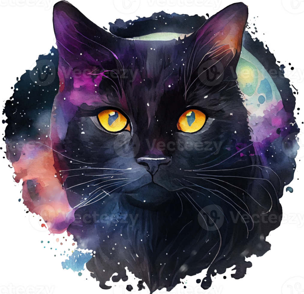 Celestial Black Cat Watercolor png