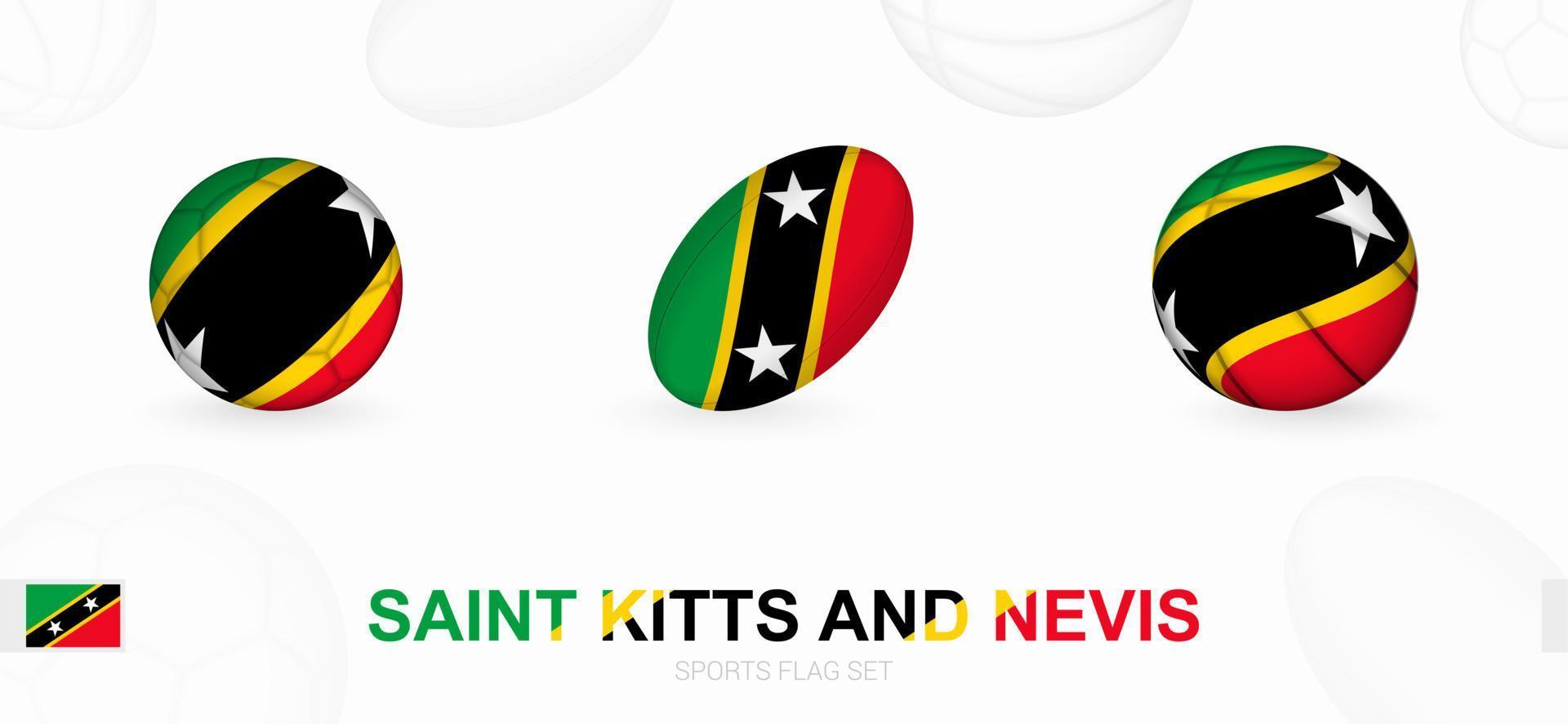 Deportes íconos para fútbol, rugby y baloncesto con el bandera de Santo kitts y nevis. vector