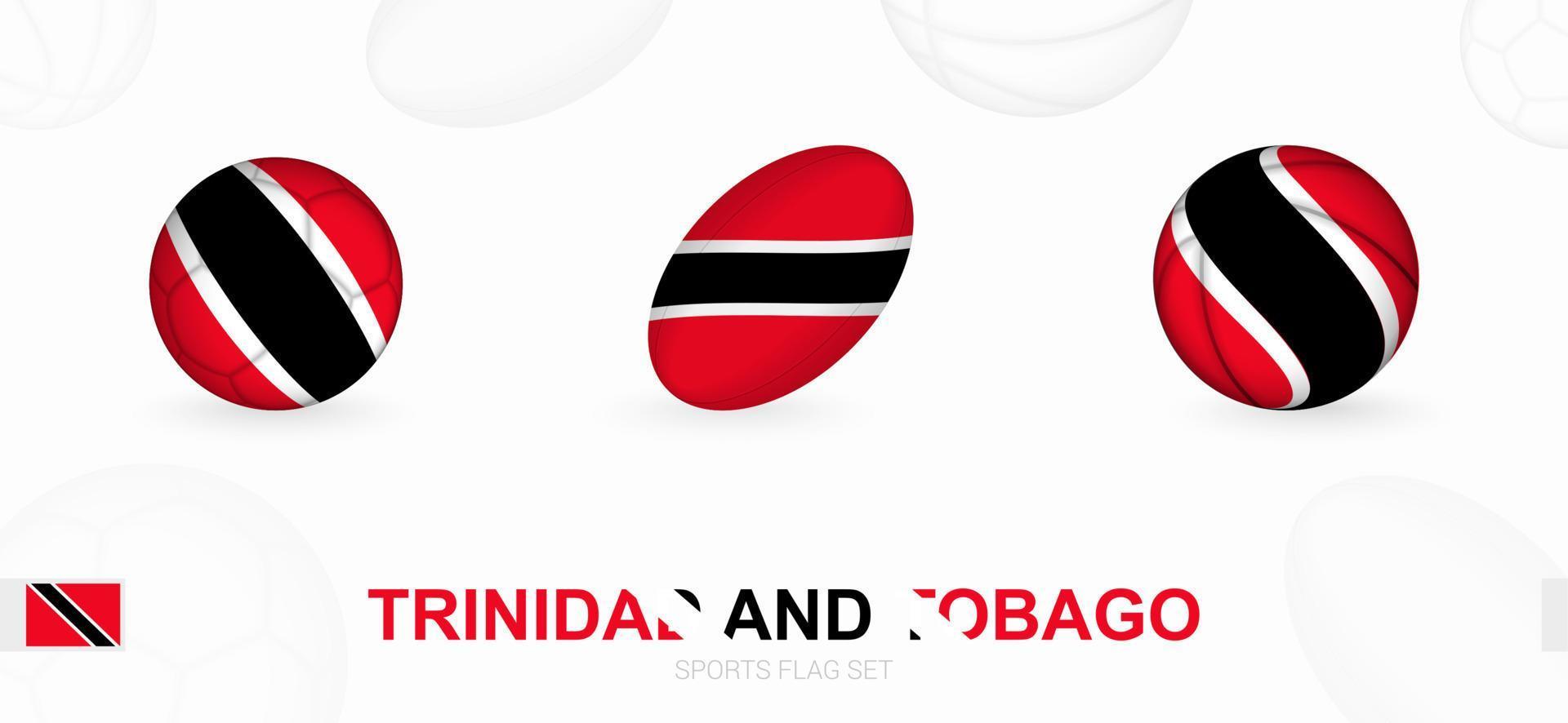 Deportes íconos para fútbol, rugby y baloncesto con el bandera de trinidad y tobago vector