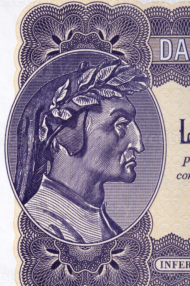 Dante Alighieri a portrait from Italian money photo