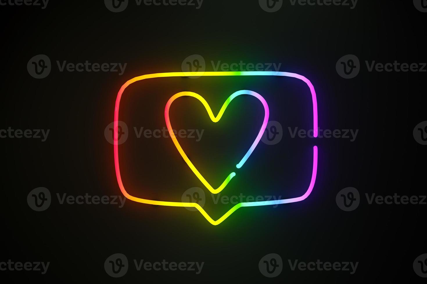 3D render illustration of glowing neon heart inside frame photo