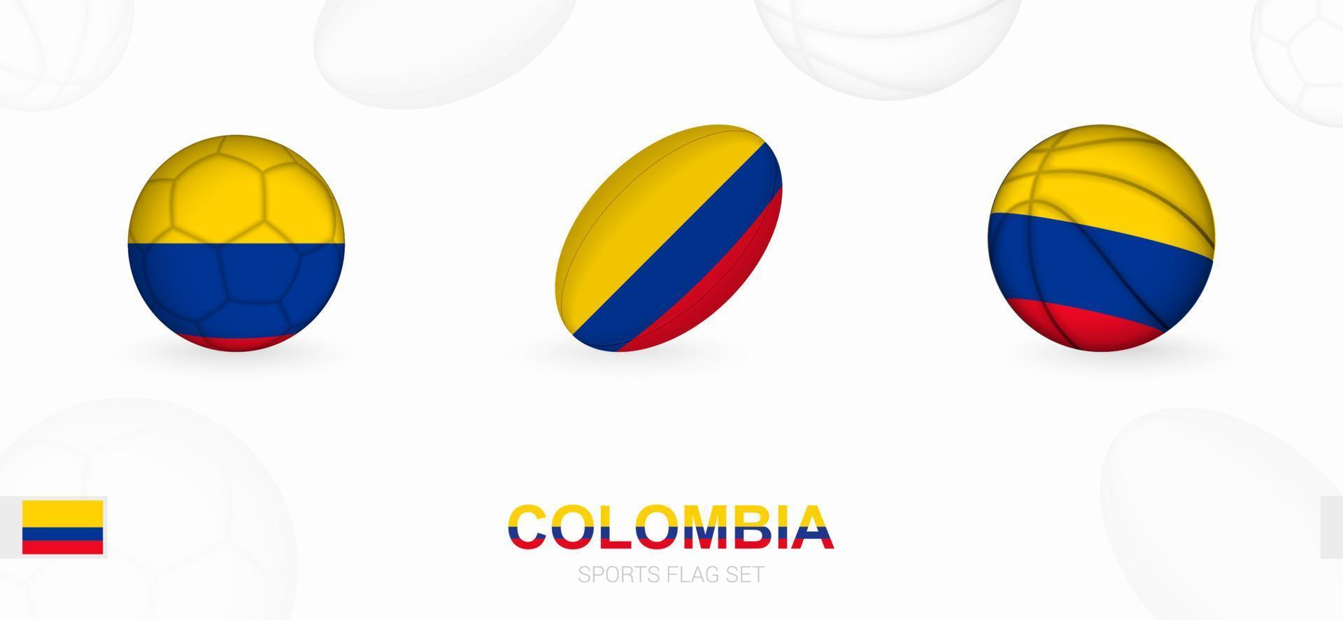 Sports icons for football, rugby and basketball with the flag of Colombia. vector