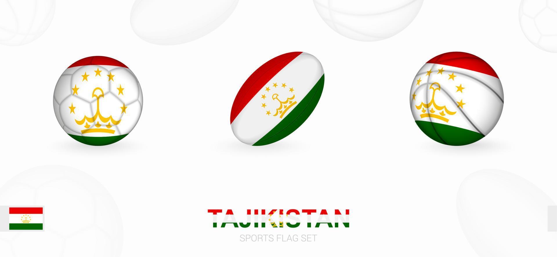 Sports icons for football, rugby and basketball with the flag of Tajikistan. vector