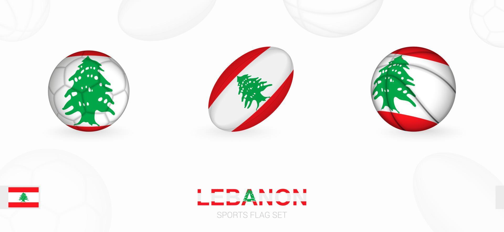 Sports icons for football, rugby and basketball with the flag of Lebanon. vector