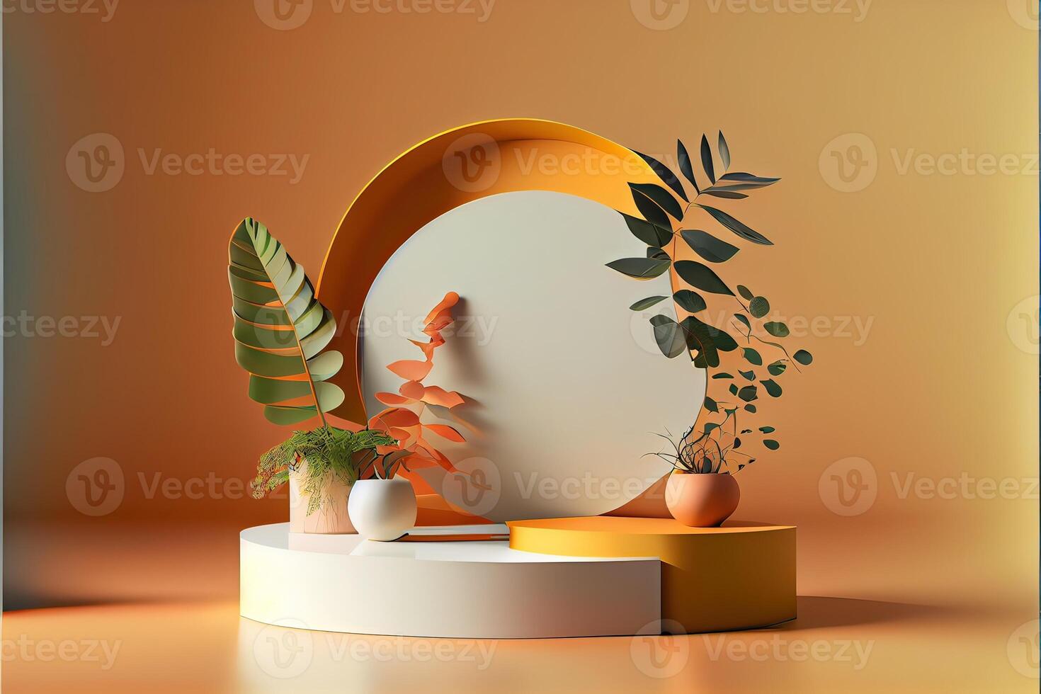illustration of empty space podium display for product mockup natural background. Digital art photo