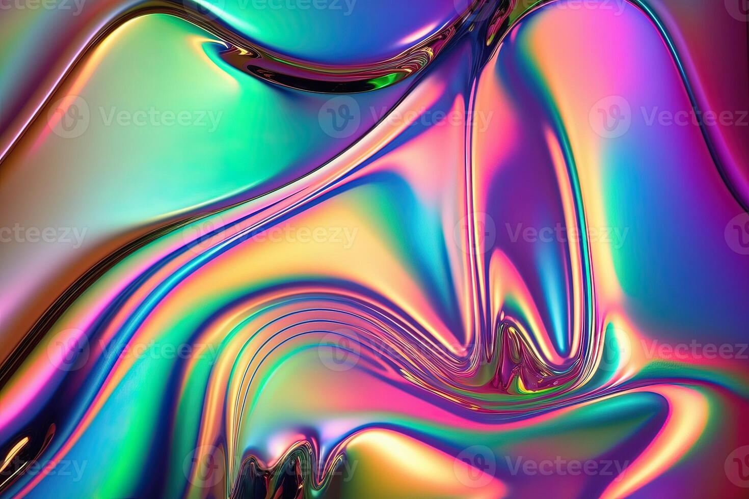 illustration of holographic liquid background. Holographic iridescent backdrop. Pearlescent gradient and foil effect for design prints. Rainbow metal photo