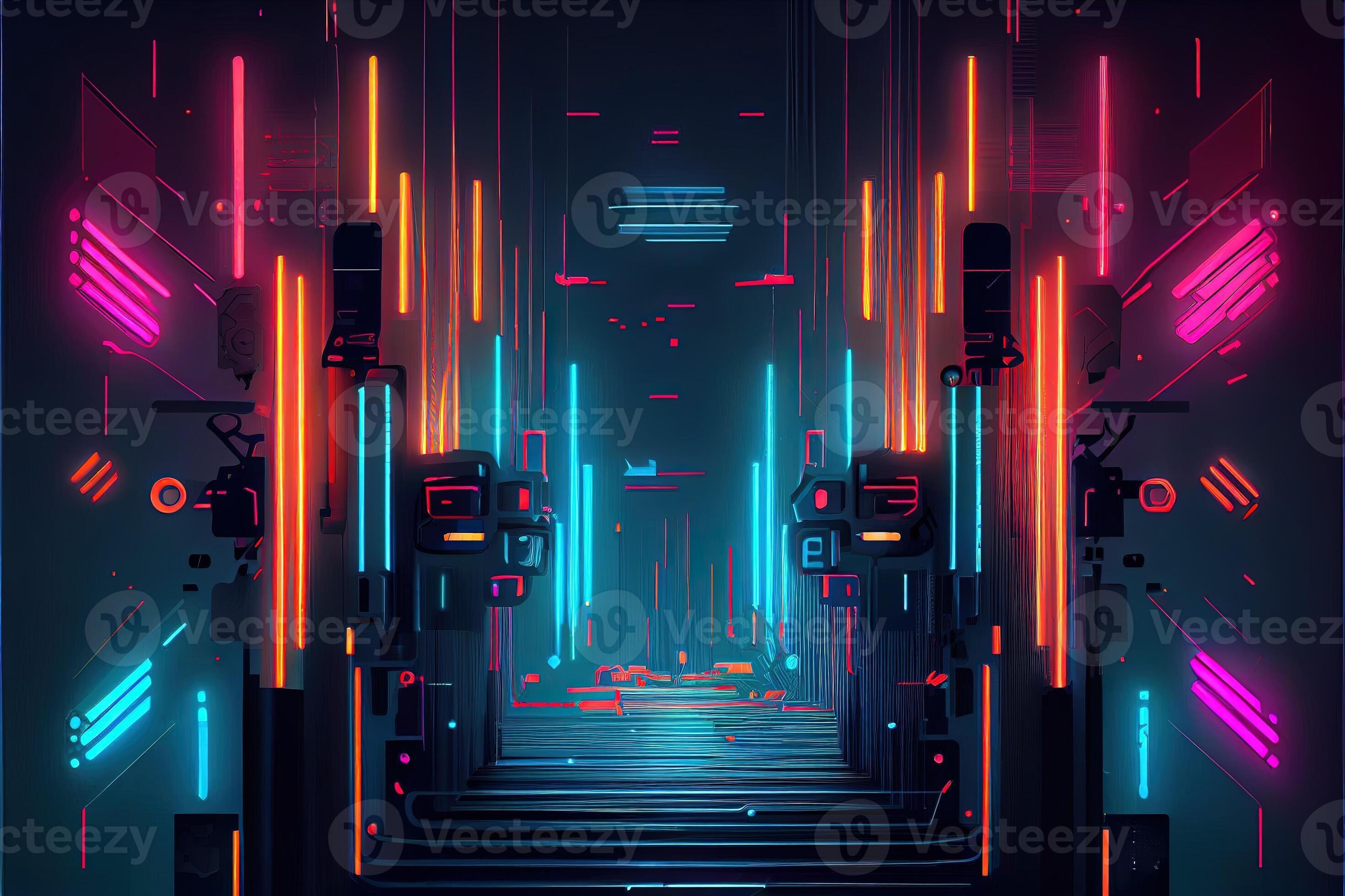 Generative AI illustration of gaming background, abstract cyberpunk style  of gamer wallpaper, neon glow light of scifi fluorescent sticks. Digitally  generated image 22702292 Stock Photo at Vecteezy