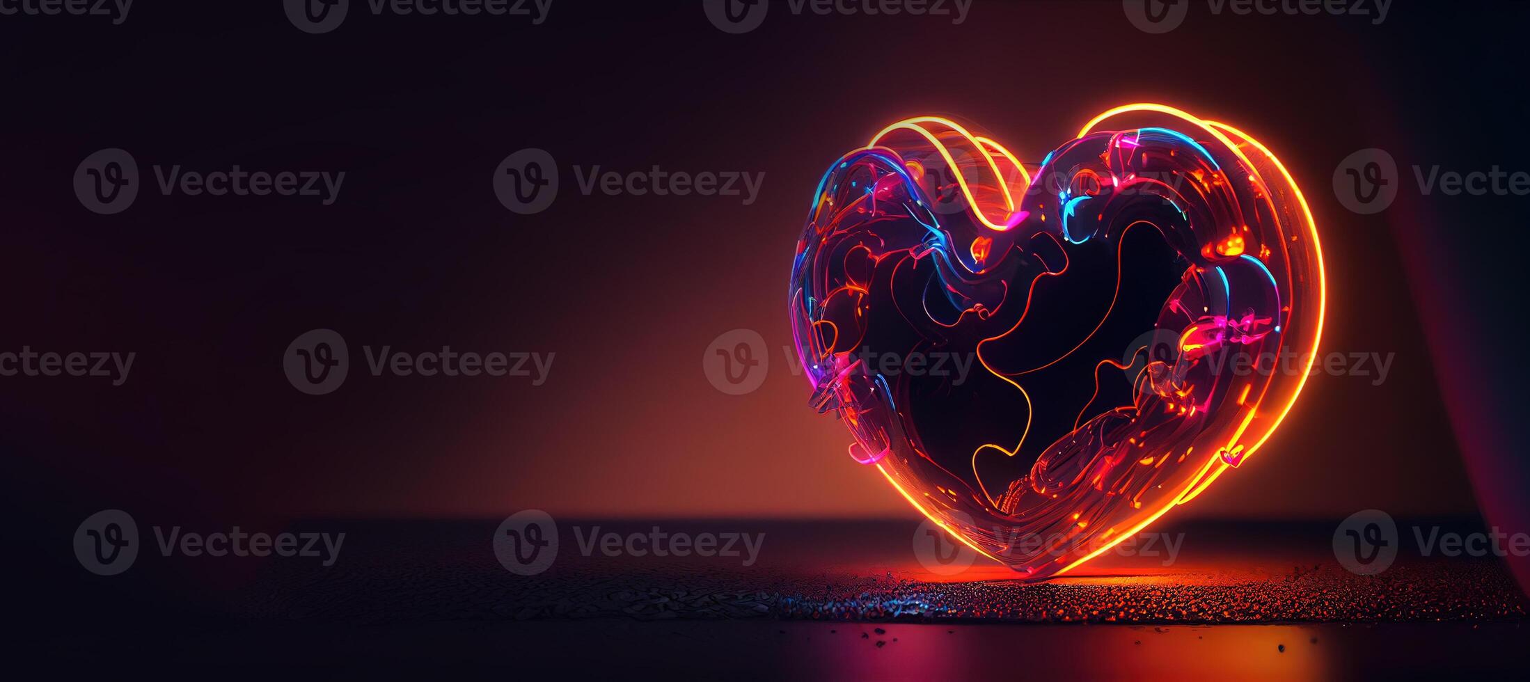 illustration of love heart neon light, decor, bright light, romantic. Love and valentine day concept. Neural network generated art. Digitally generated image. photo