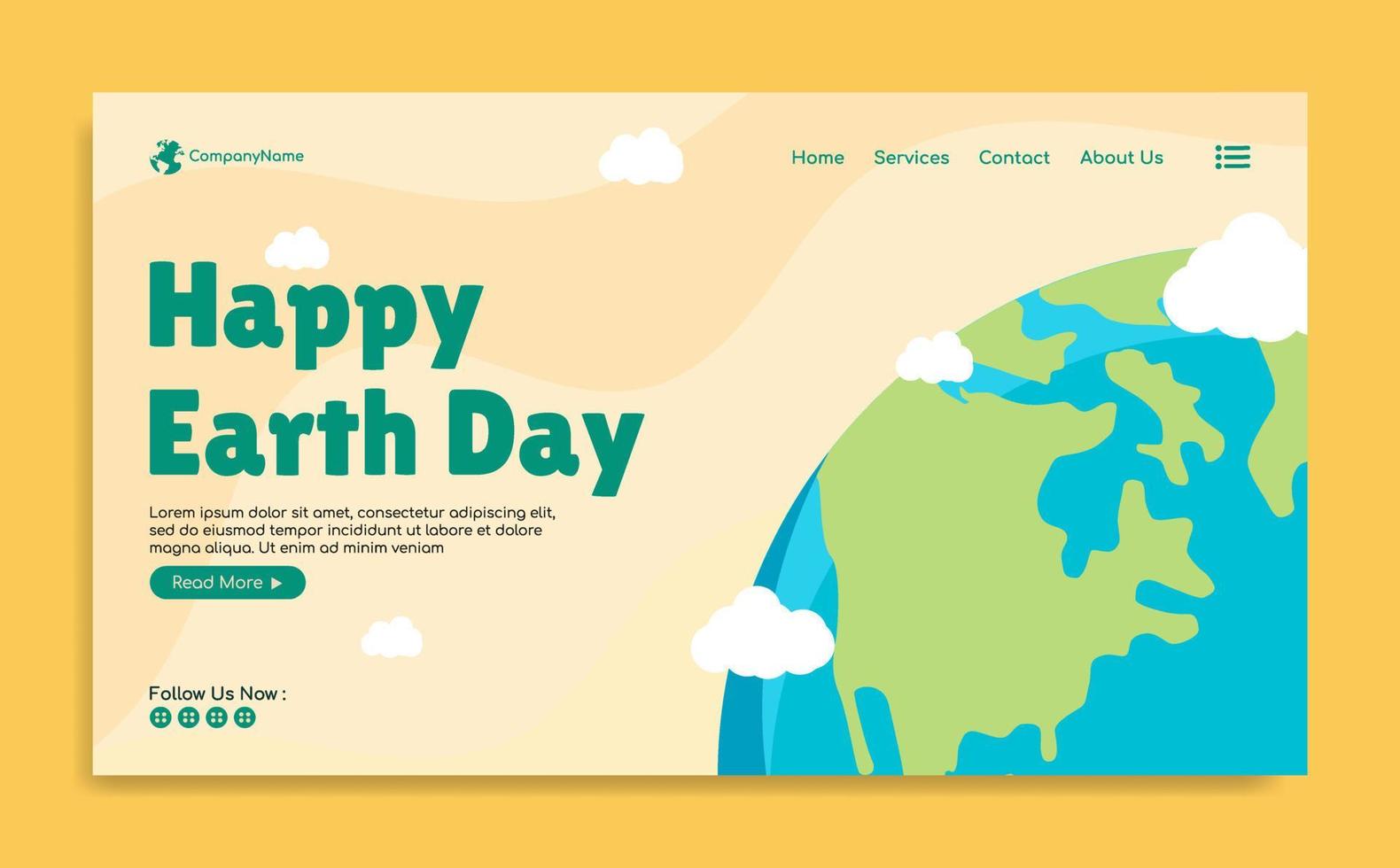 World earth Day Landing page template design vector