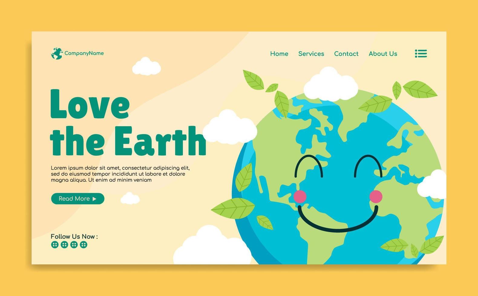 World earth Day Landing page template design vector