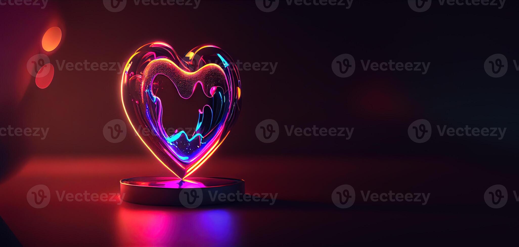 illustration of love heart neon light, decor, bright light, romantic. Love and valentine day concept. Neural network generated art. Digitally generated image. photo