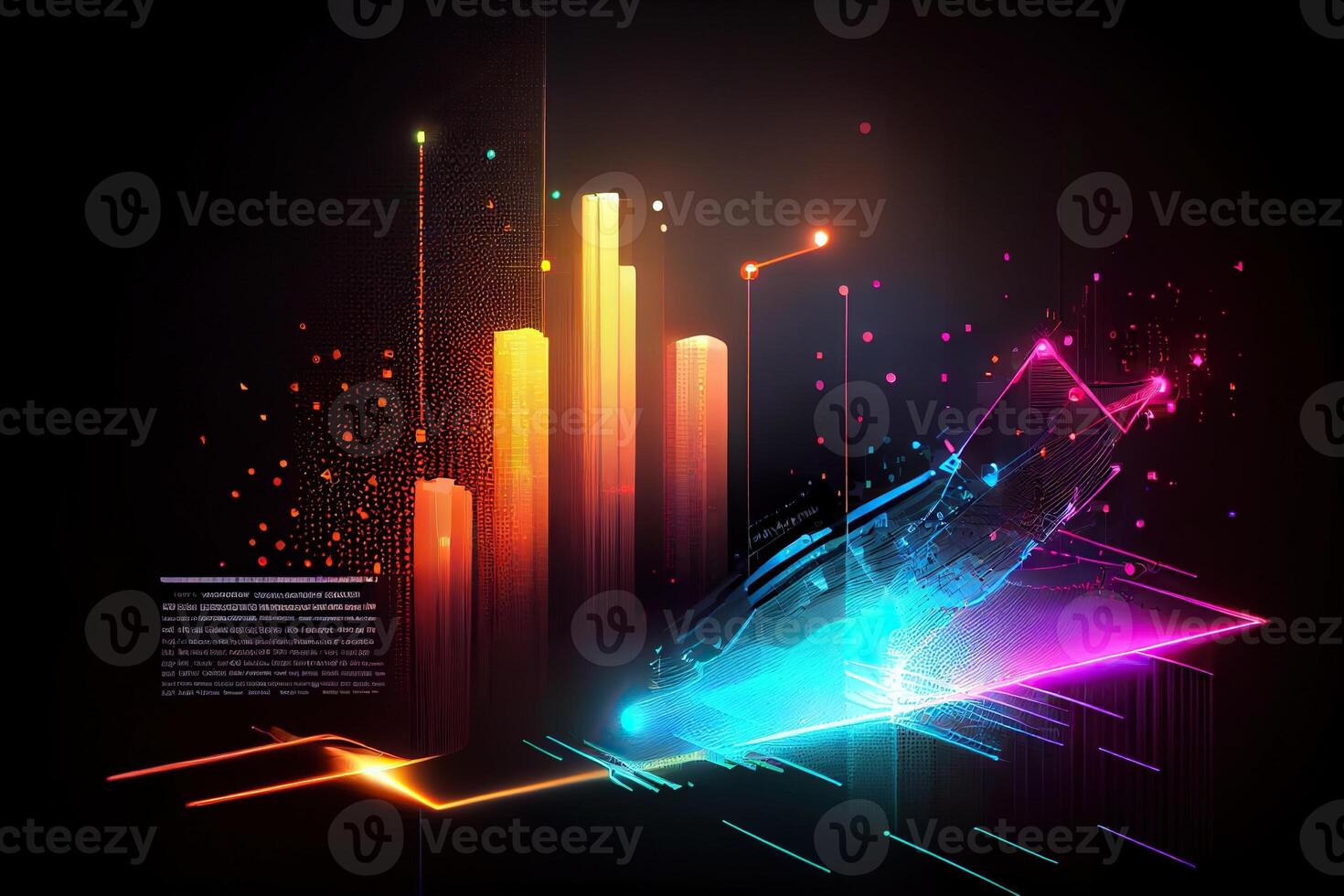 illustration of crypto market data, chart, silhouette crypto currency market, isometric, colorful gradient background photo