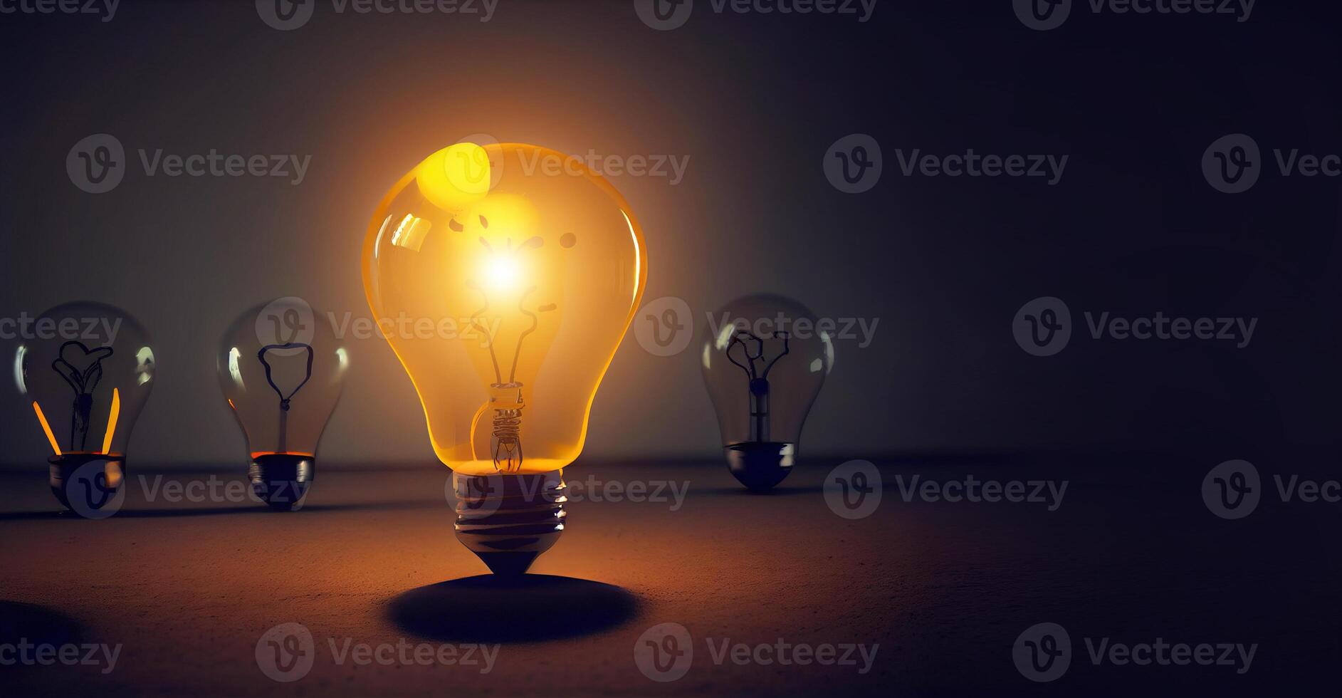 illustration of bright idea for business, education, star up growth, light bulbs on dark background, idea concept photo