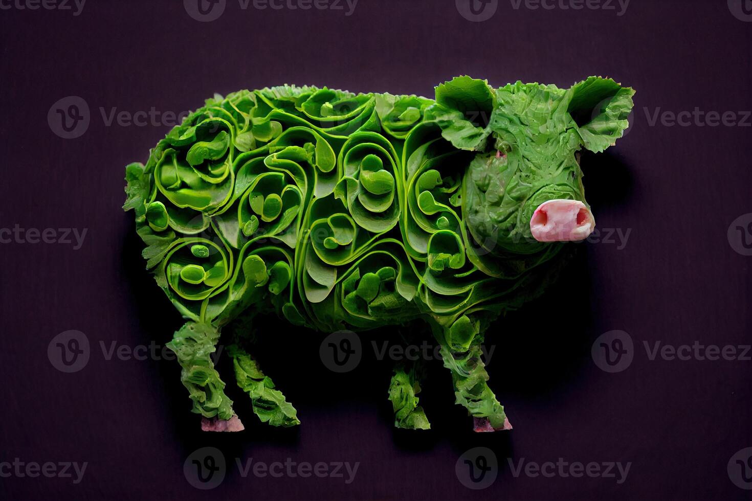 illustration of a cow made of fresh fruits and vegetables photo