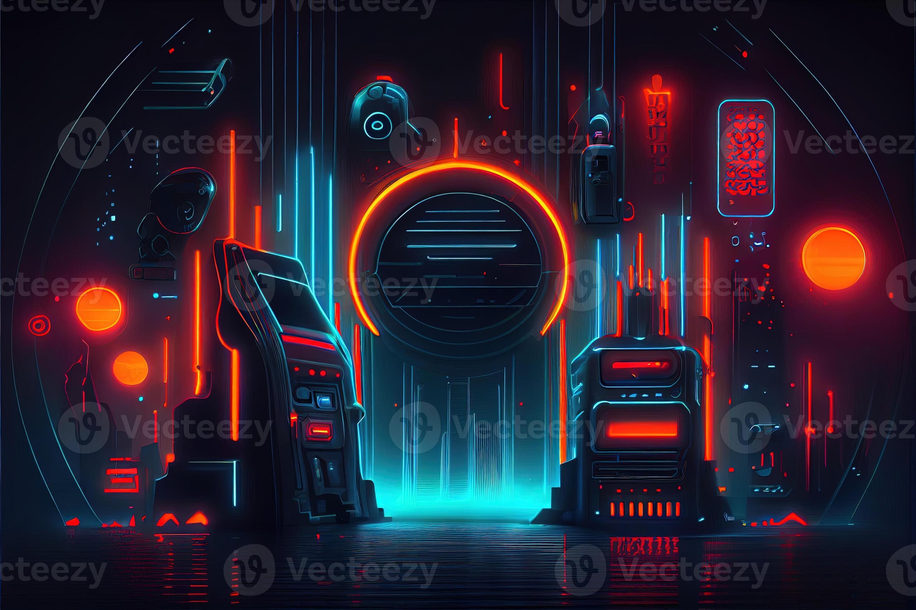 Generative AI illustration of gaming background, abstract cyberpunk style  of gamer wallpaper, neon glow light of scifi fluorescent sticks. Digitally  generated image 22694863 Stock Photo at Vecteezy