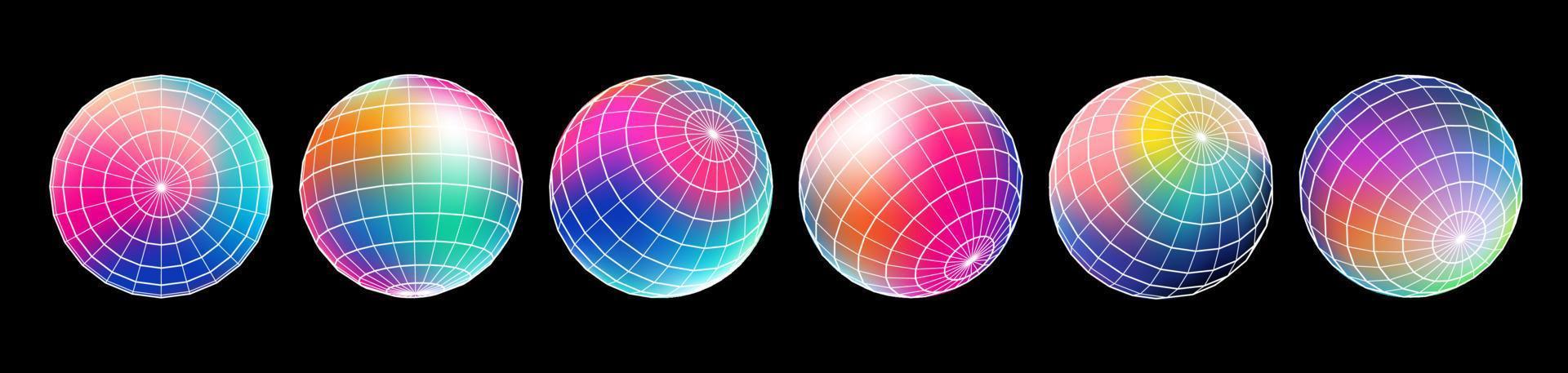 Gradient Spherical Grid set, holographic vibrant round icon. Multicolor buttons can be used in banner, social media, web, as design element. vector