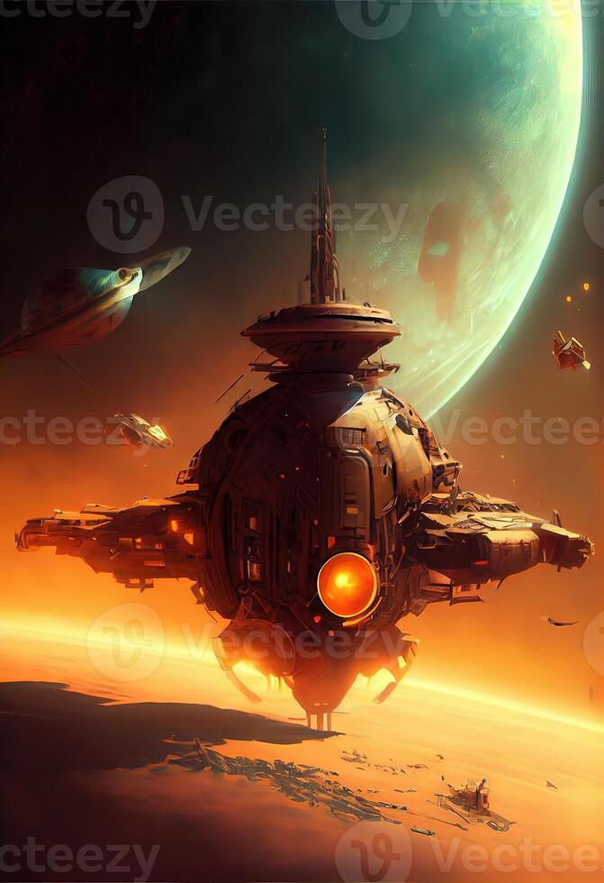 illustration of amazing science fiction wallpaper. Digital art, sci-fiction, space ship, universal, halo photo