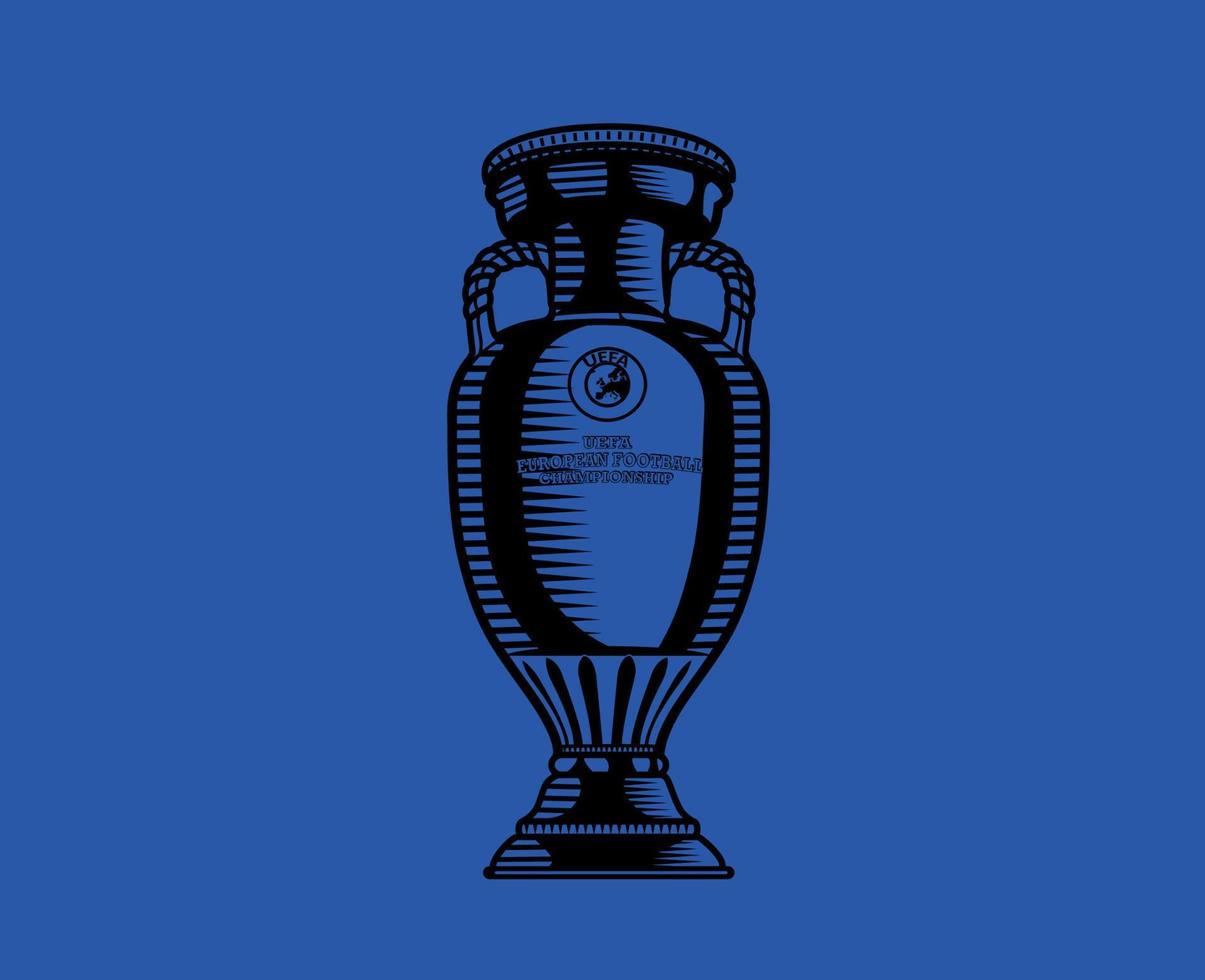 Euro Trophy Uefa official logo Symbol Black European Football final Design Vector illustration With Blue Background