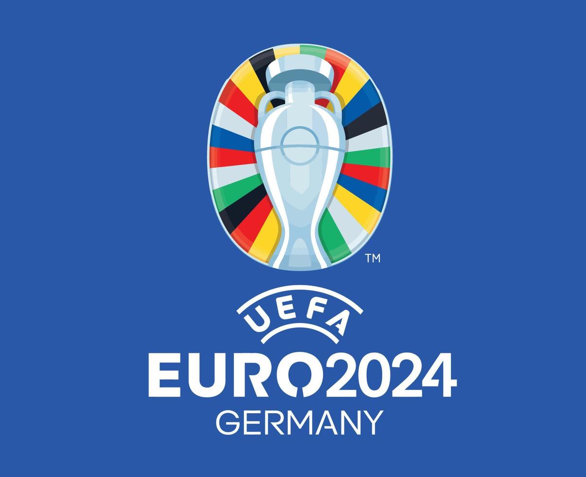 euro 2024 Alemania símbolo logo oficial con nombre blanco europeo fútbol americano final diseño vector ilustración con azul antecedentes