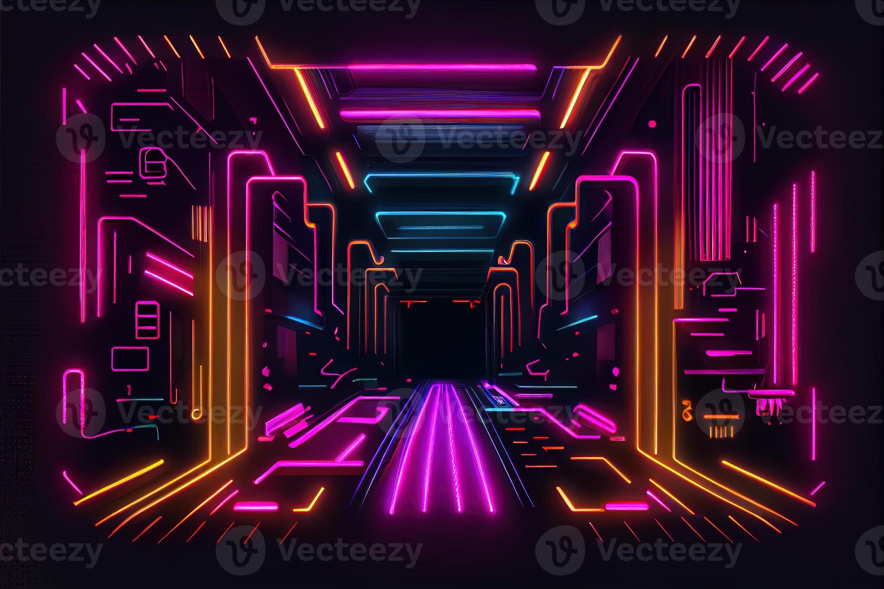 Generative AI illustration of gaming background, abstract cyberpunk style  of gamer wallpaper, neon glow light of scifi fluorescent sticks. Digitally  generated image 22702292 Stock Photo at Vecteezy