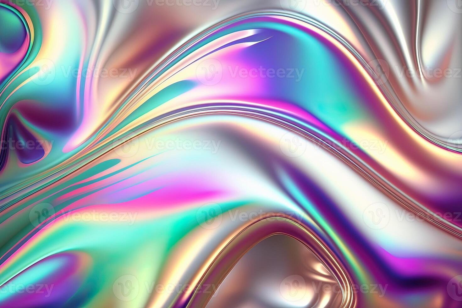 illustration of holographic liquid background. Holographic iridescent backdrop. Pearlescent gradient and foil effect for design prints. Rainbow metal photo