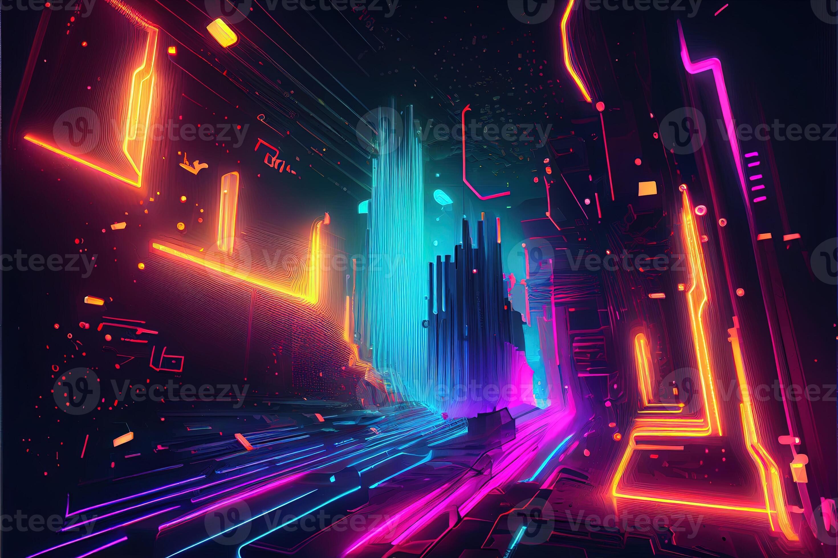 Generative AI illustration of gaming background, abstract cyberpunk style  of gamer wallpaper, neon glow light of scifi fluorescent sticks. Digitally  generated image 22694863 Stock Photo at Vecteezy