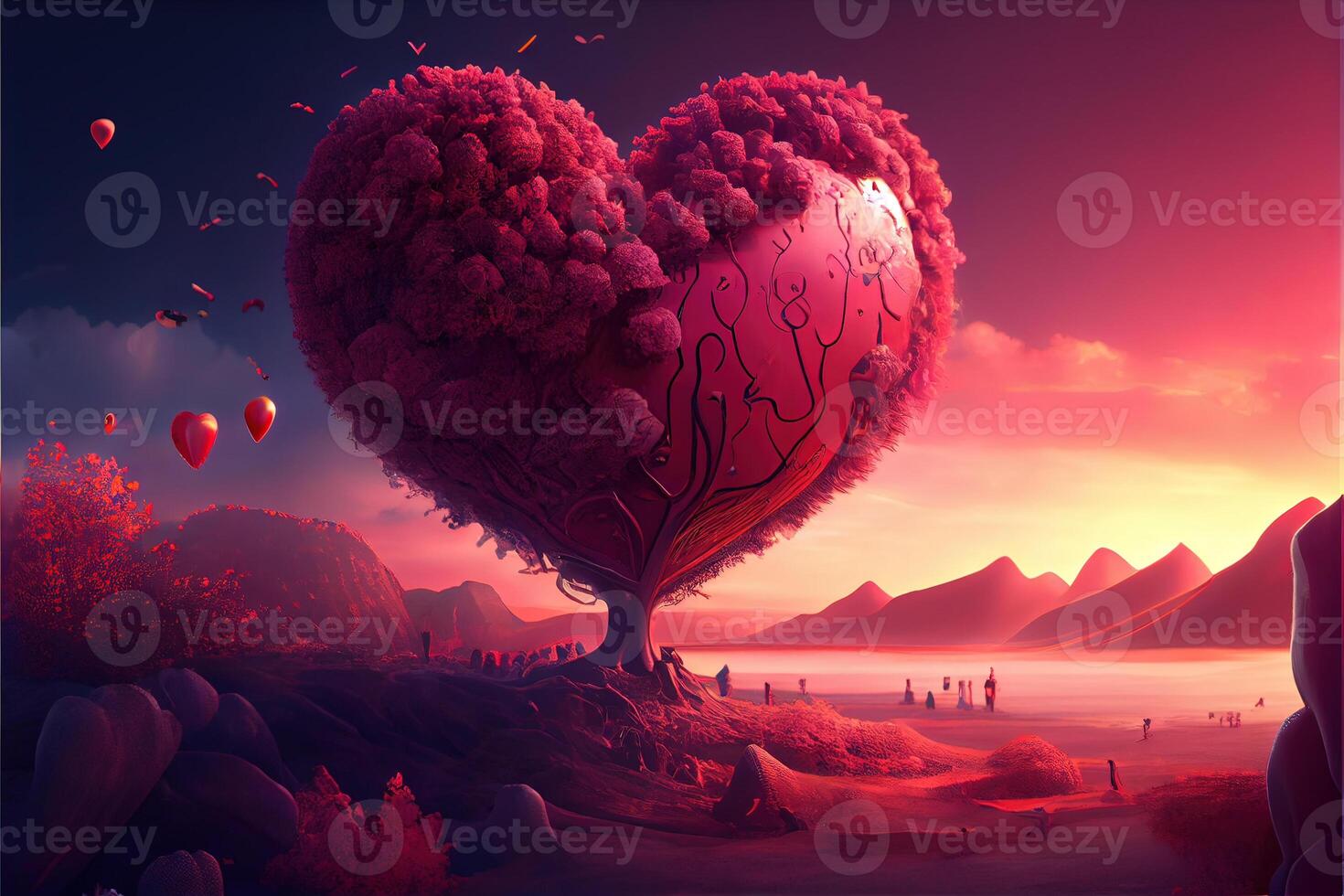illustration of Valentine day background, love, romantic concept, heart shape. Neural network generated art. Digitally generated image. Not based on any actual scene or pattern. photo