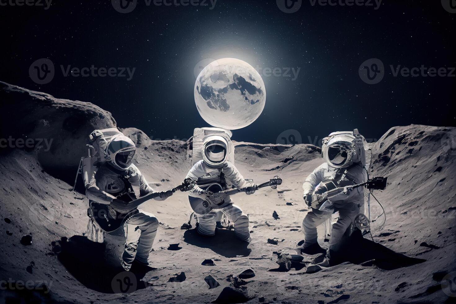 illustration of a trio of astronauts making music on the lunar surface photo