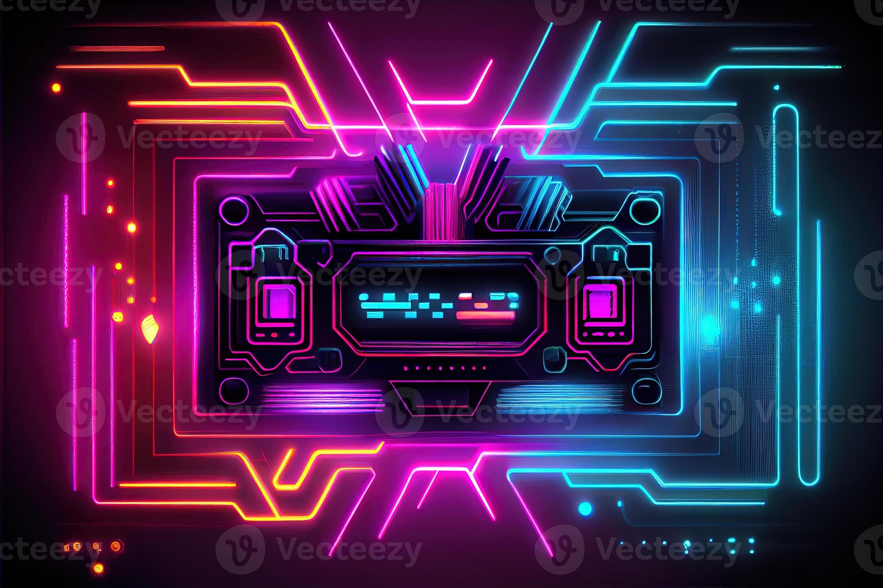 Generative AI illustration of gaming background, abstract cyberpunk style  of gamer wallpaper, neon glow light of scifi fluorescent sticks. Digitally  generated image 22702292 Stock Photo at Vecteezy