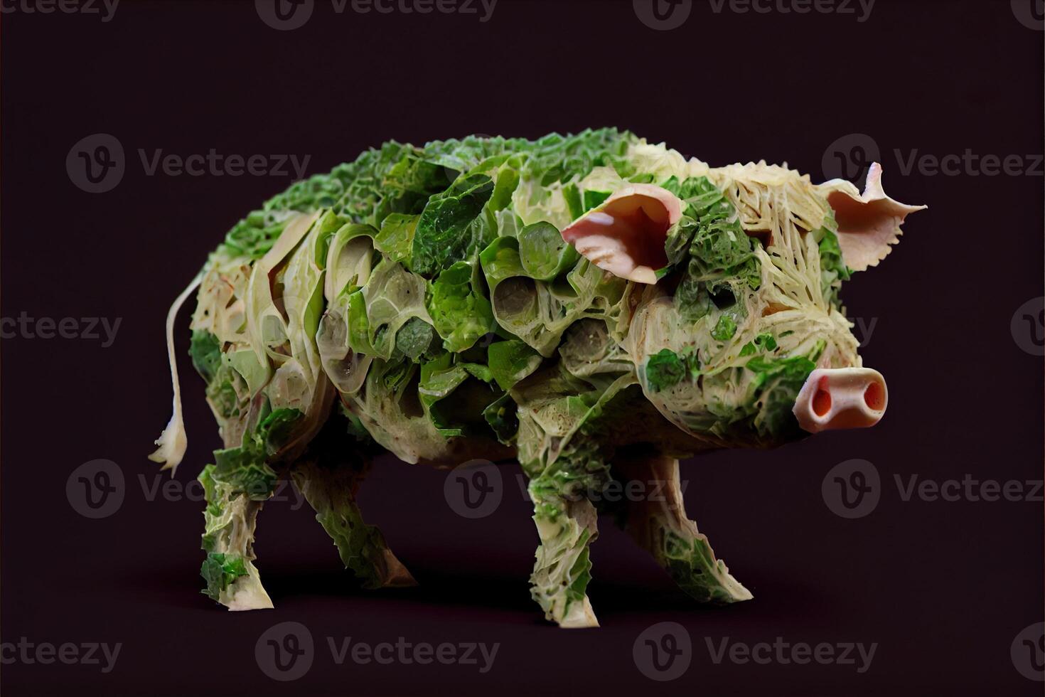 illustration of a cow made of fresh fruits and vegetables photo
