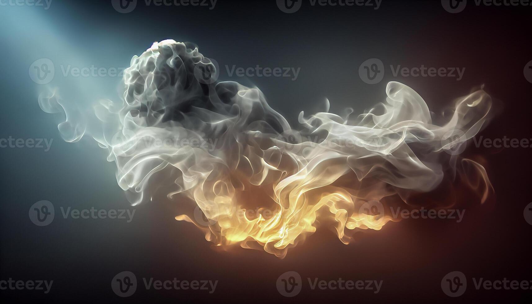 illustration of White curve fog, smoke, clouds, fire and dark background with spotlight. Abstract illustration art. Pattern texture, use for ad, poster and template, business.Digital art photo