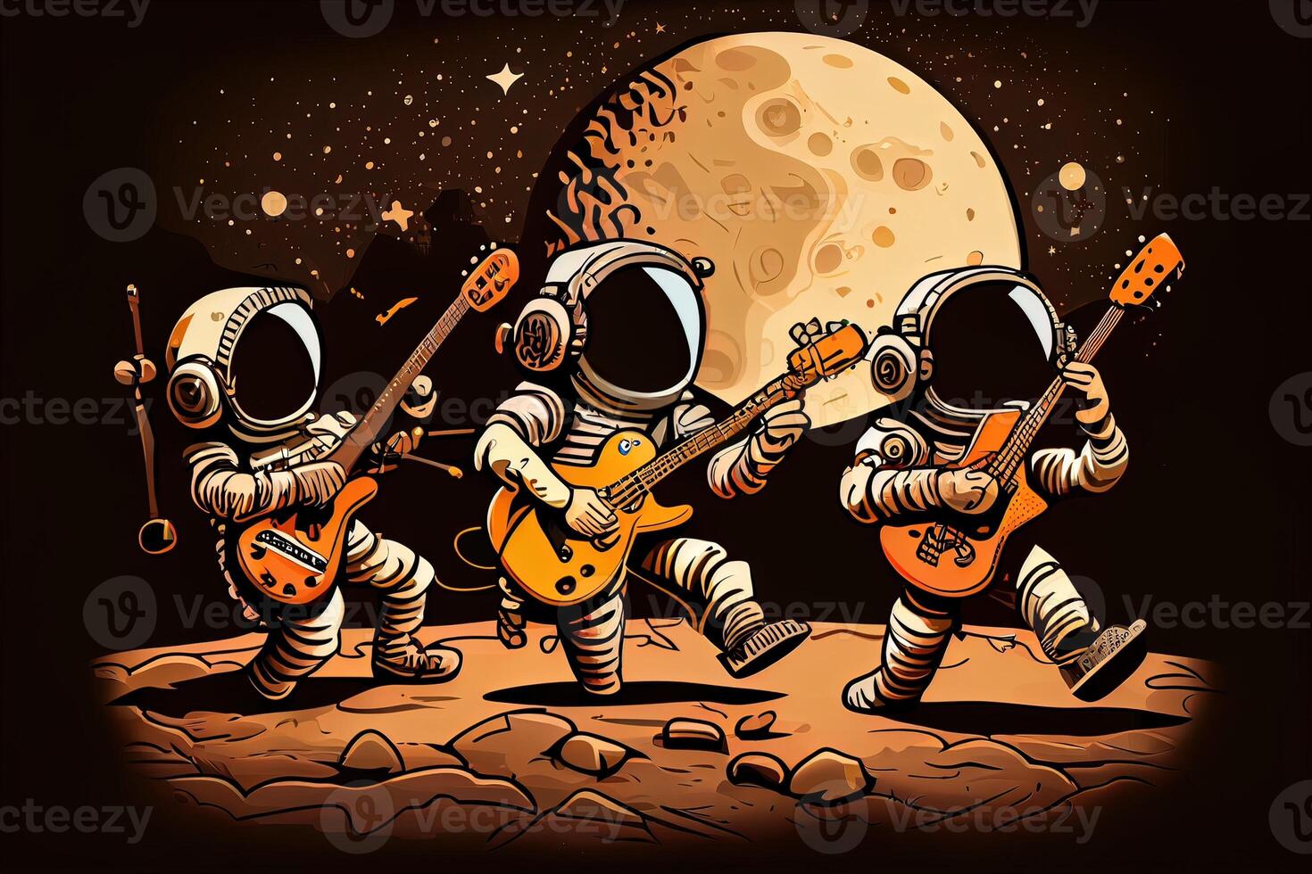 illustration of a trio of astronauts making music on the lunar surface photo