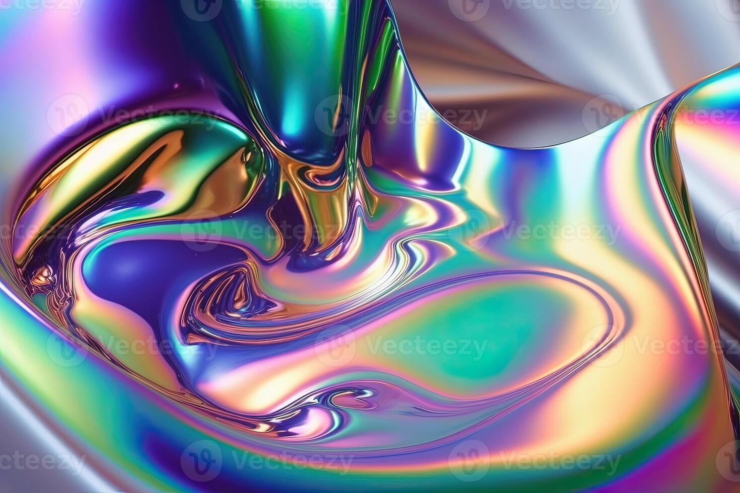 illustration of holographic liquid background. Holographic iridescent backdrop. Pearlescent gradient and foil effect for design prints. Rainbow metal photo