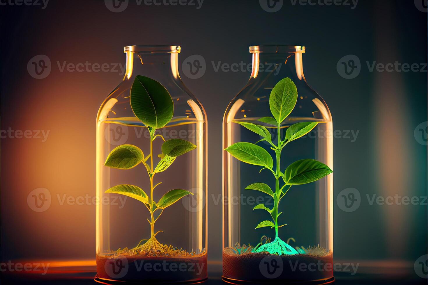 generativo ai ilustración de Ciencias y biotecnología concepto. creciente de planta en laboratorio foto