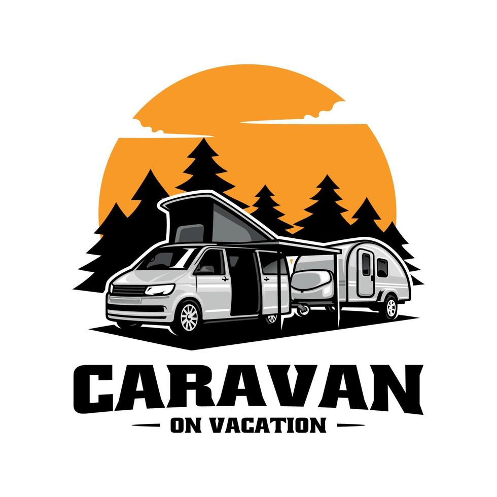 RV car with camper trailer illustration vector image