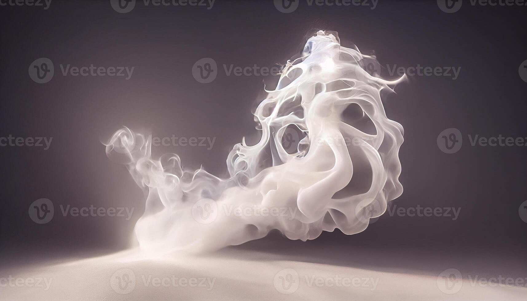 illustration of White curve fog, smoke, clouds, fire and dark background with spotlight. Abstract illustration art. Pattern texture, use for ad, poster and template, business.Digital art photo
