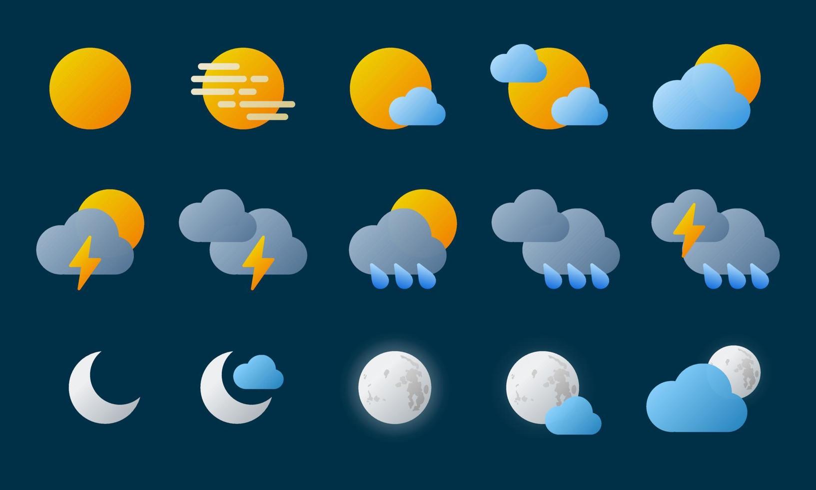 Vector illustration of weather condition forecast icon set. Suitable for weather widget, forecast, and news.