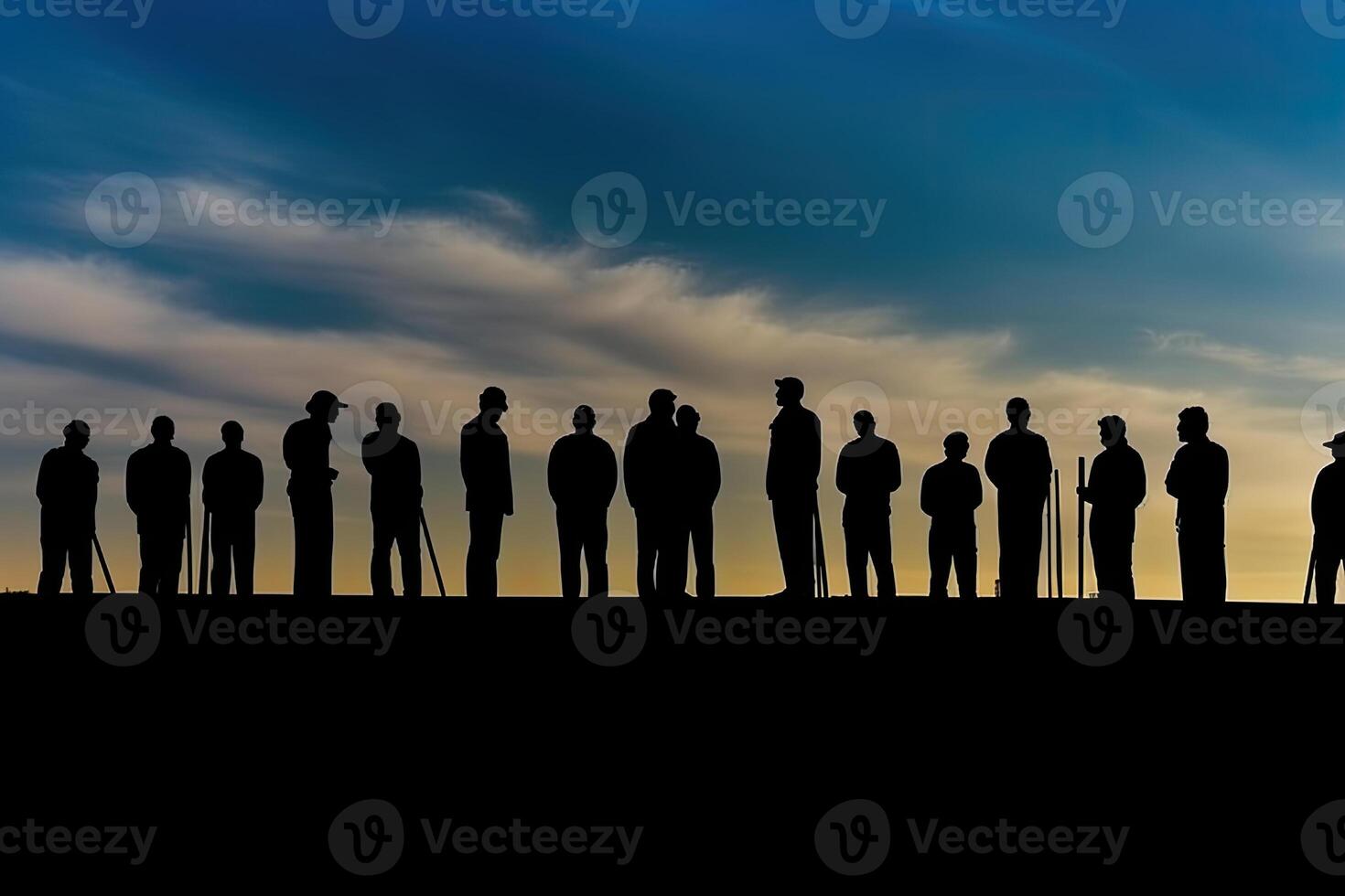 Silhouettes of engineers Builder workers team. photo