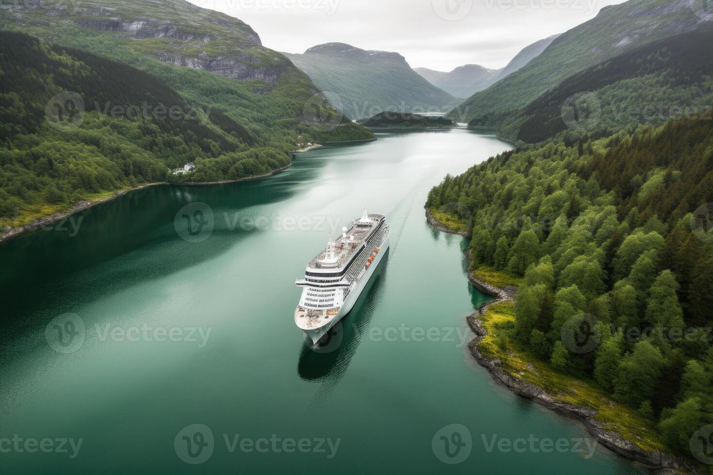 Large cruise ship in fjords. Tourism vacation and summer traveling. photo