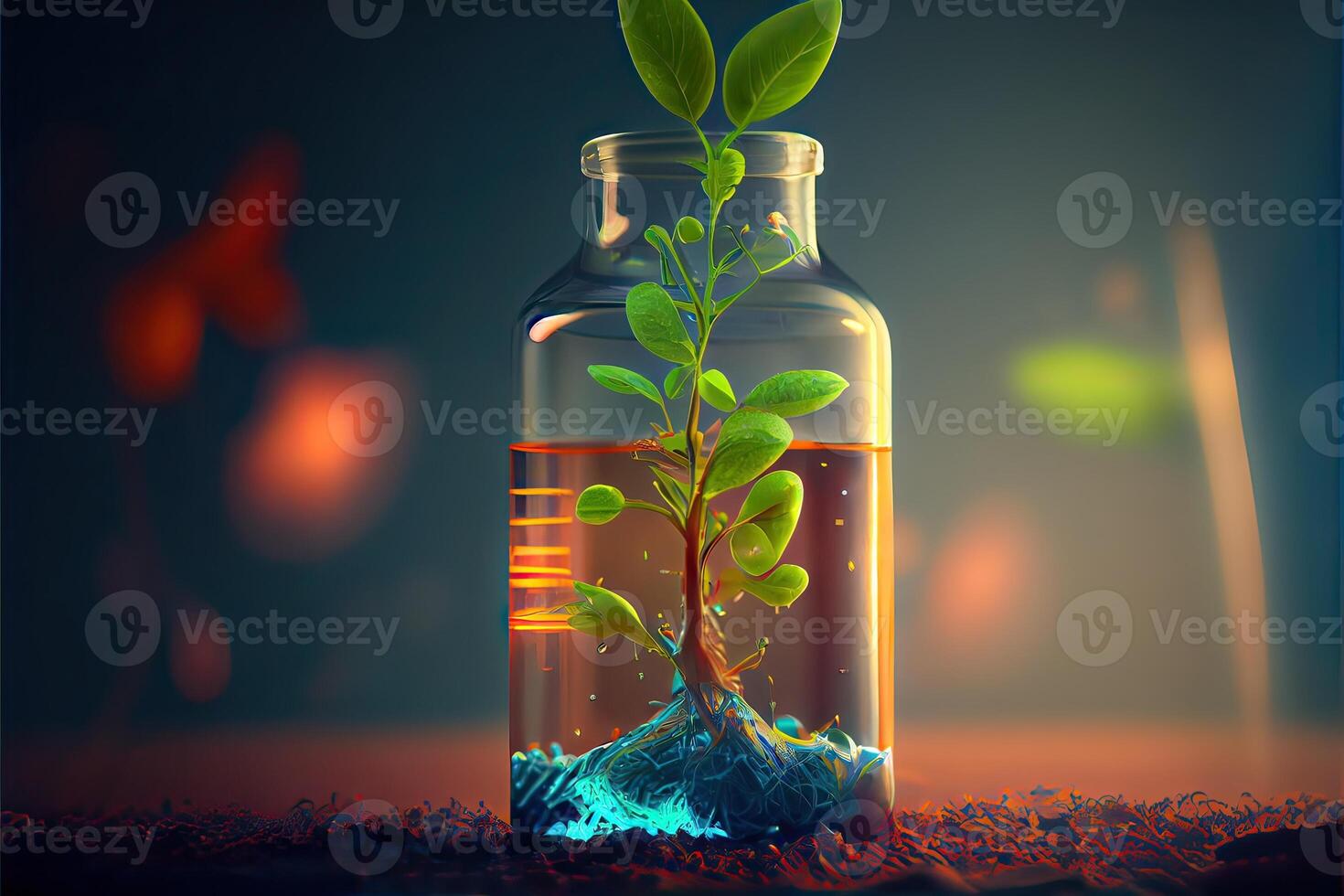 illustration of Science and biotechnology concept. Growing of plant in laboratory photo