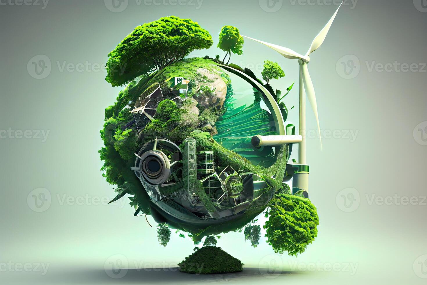 Generative AI illustration of Green enterprises that rely on renewable energy can reduce climate change and global warming. without any emissions of carbon dioxide, a clean environment photo