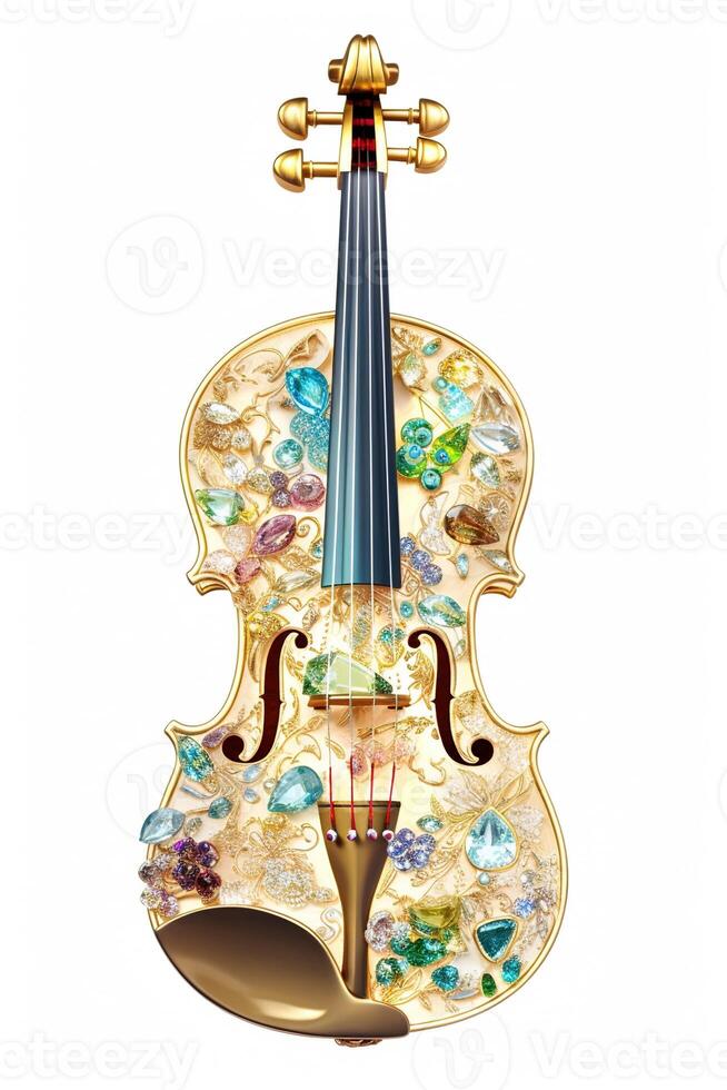 , beautiful musical instrument violin, brooch, opal stone and golden color palette isolated on white background. Bijouterie, jewelry close up photo