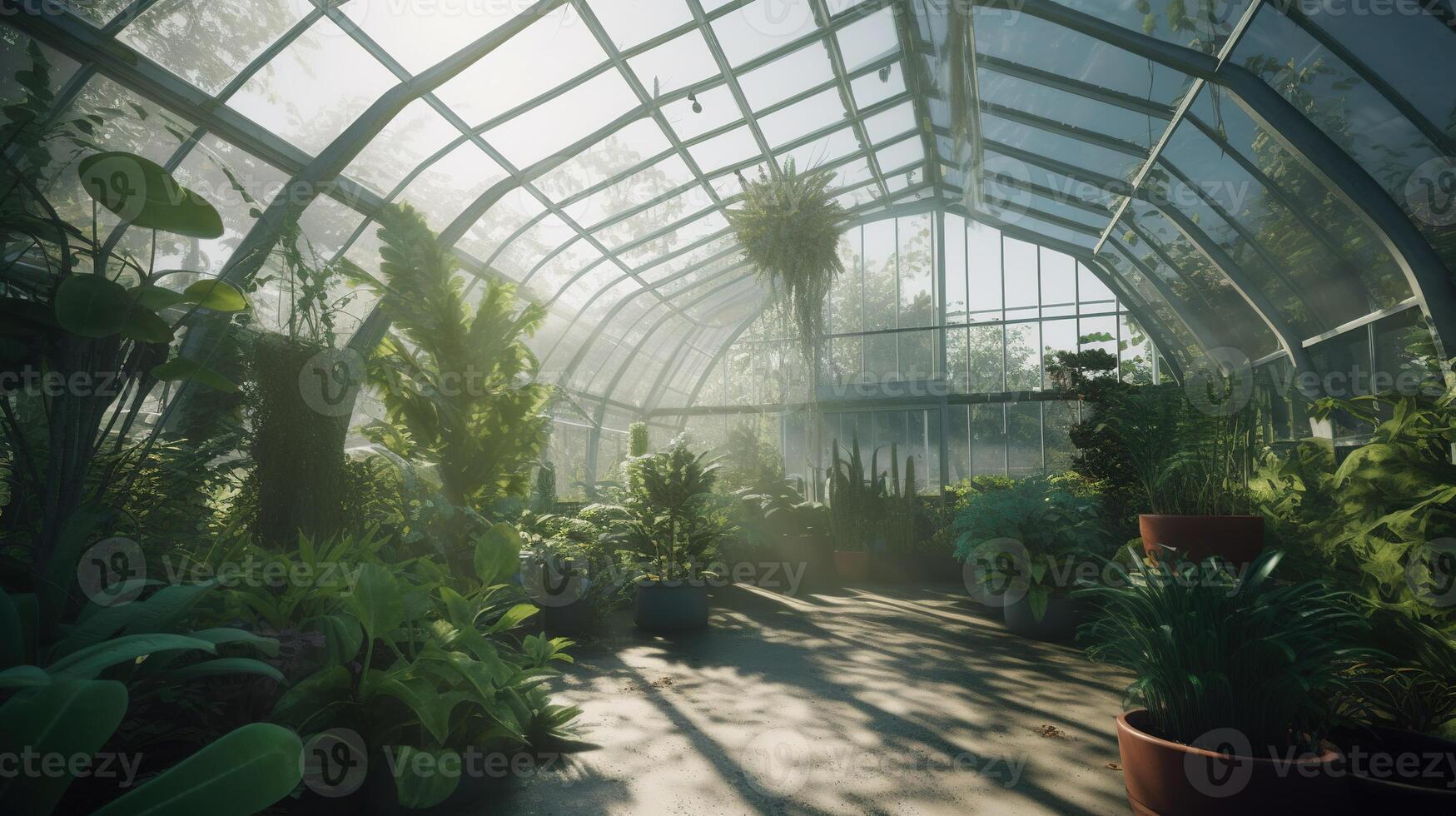 generativo ai, verde casa desde el vaso, carpa-vidrio jardín con un lote de plantas. fotorrealista efecto. foto