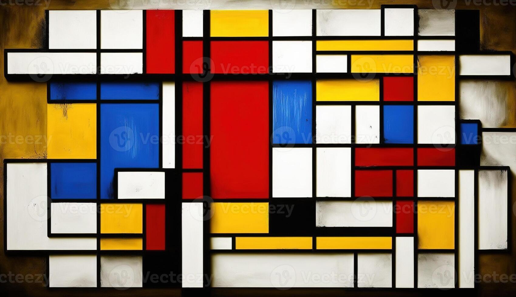 generativo ai, cubista pintado resumen vistoso rectángulos en Mondrian estilo antecedentes. de moda geométrico diseño. foto