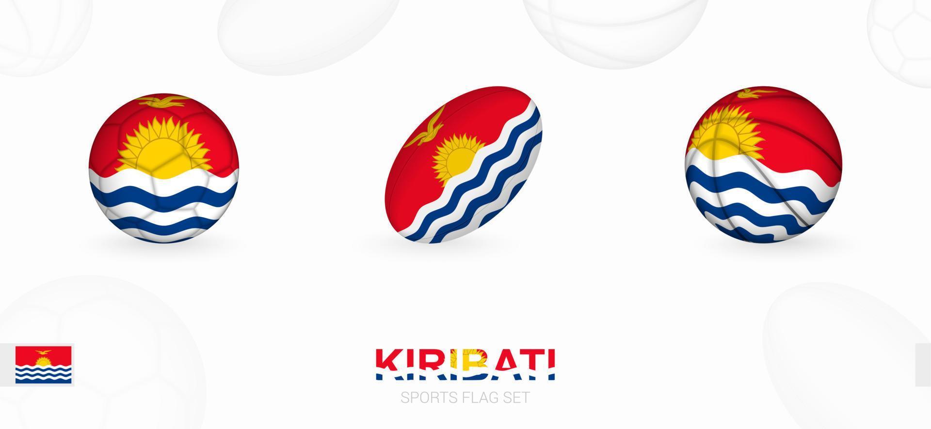 Deportes íconos para fútbol, rugby y baloncesto con el bandera de kiribati vector