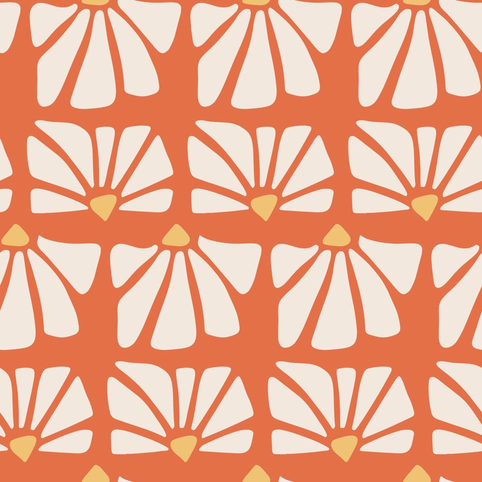 Retro groovy daisy flower power sealess background. Vintage 1970s floral abstract geometric background. Hippie fun wallpaper. 1960s vector print for fabric, wrapping paper, stationery.