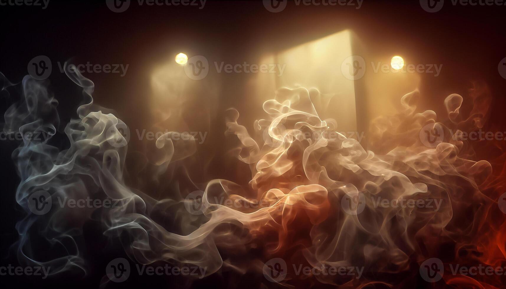 illustration of White curve fog, smoke, clouds, fire and dark background with spotlight. Abstract illustration art. Pattern texture, use for ad, poster and template, business.Digital art photo