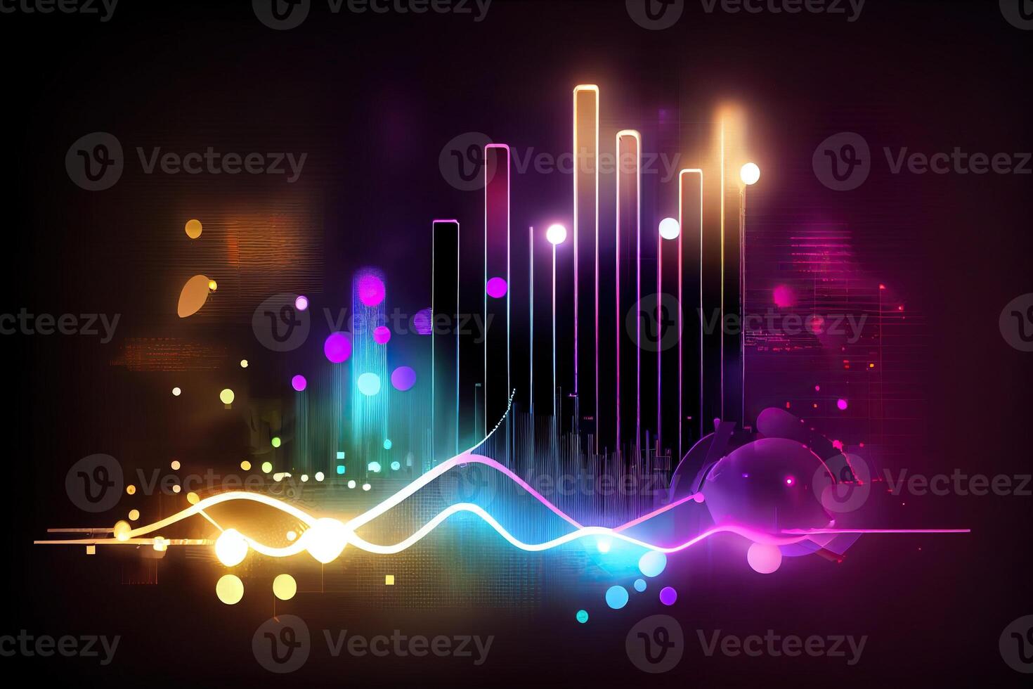 illustration of crypto market data, chart, silhouette crypto currency market, isometric, colorful gradient background photo